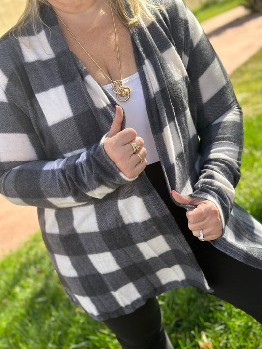 Plaid Brushed Hacci Cardigan