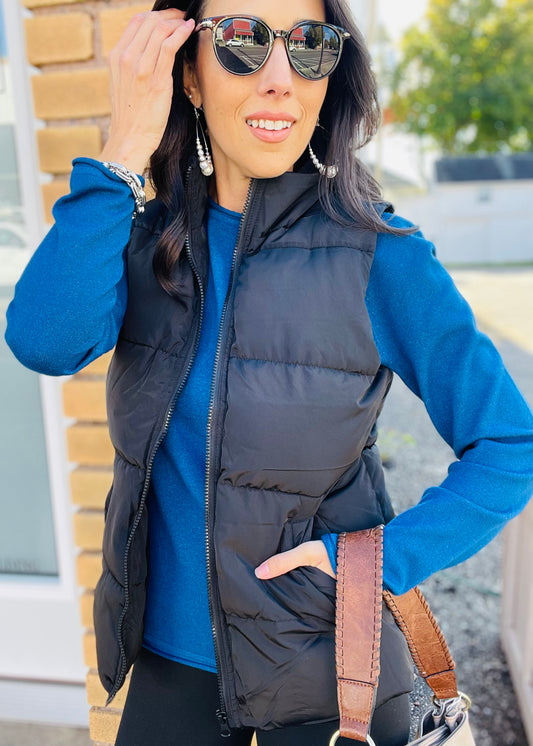 Black - Wide Quilted Vest