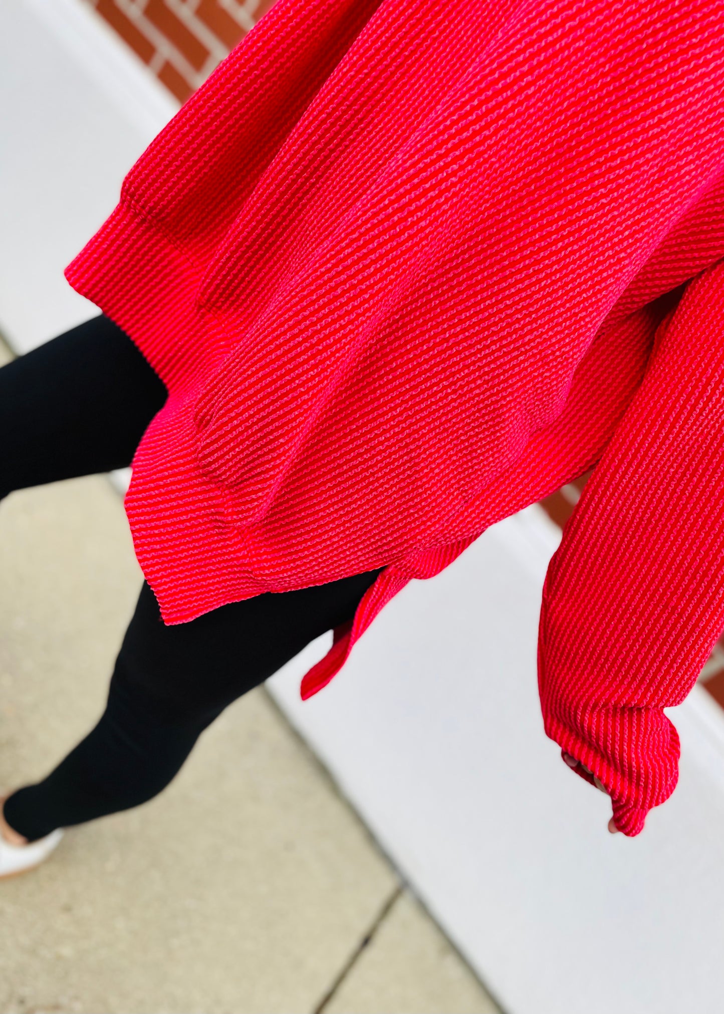 Red - Oversized Ribbed Knit with Side Slits