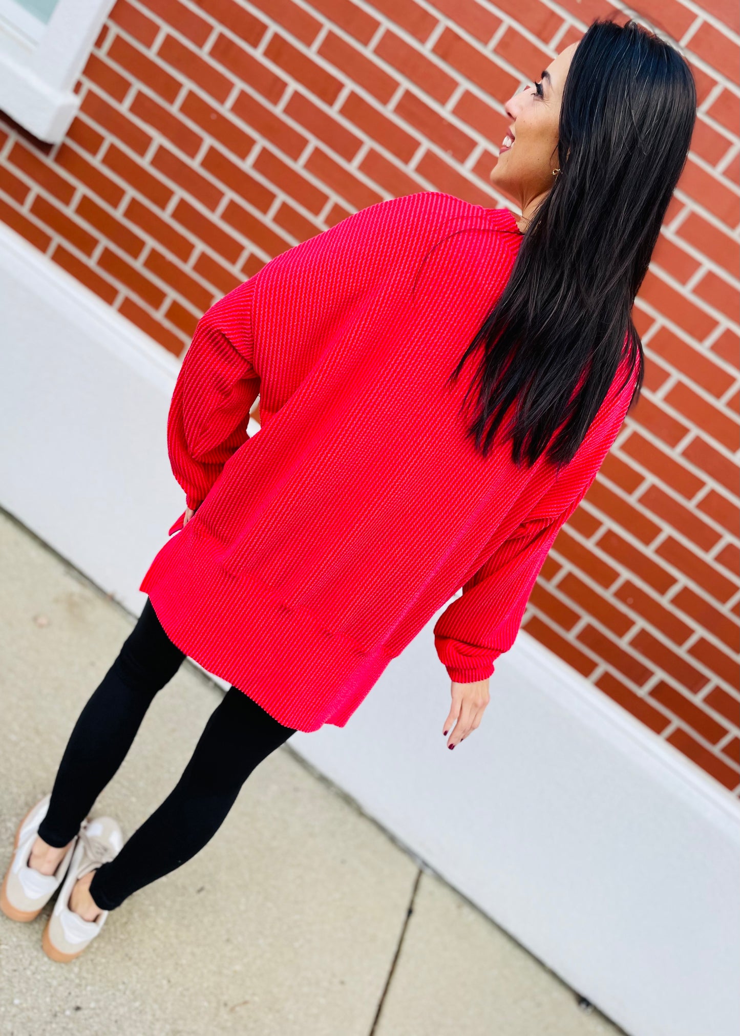 Red - Oversized Ribbed Knit with Side Slits