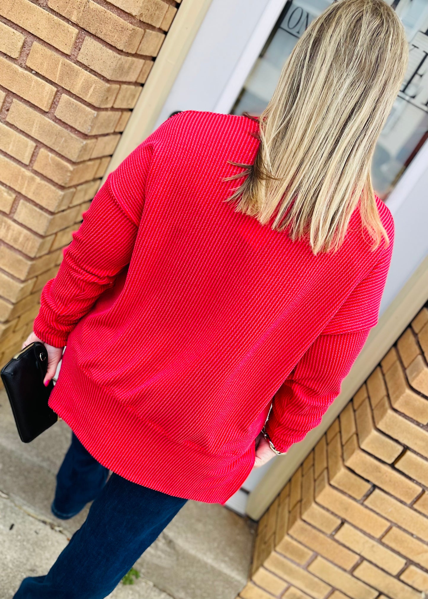 Red - Oversized Ribbed Knit with Side Slits