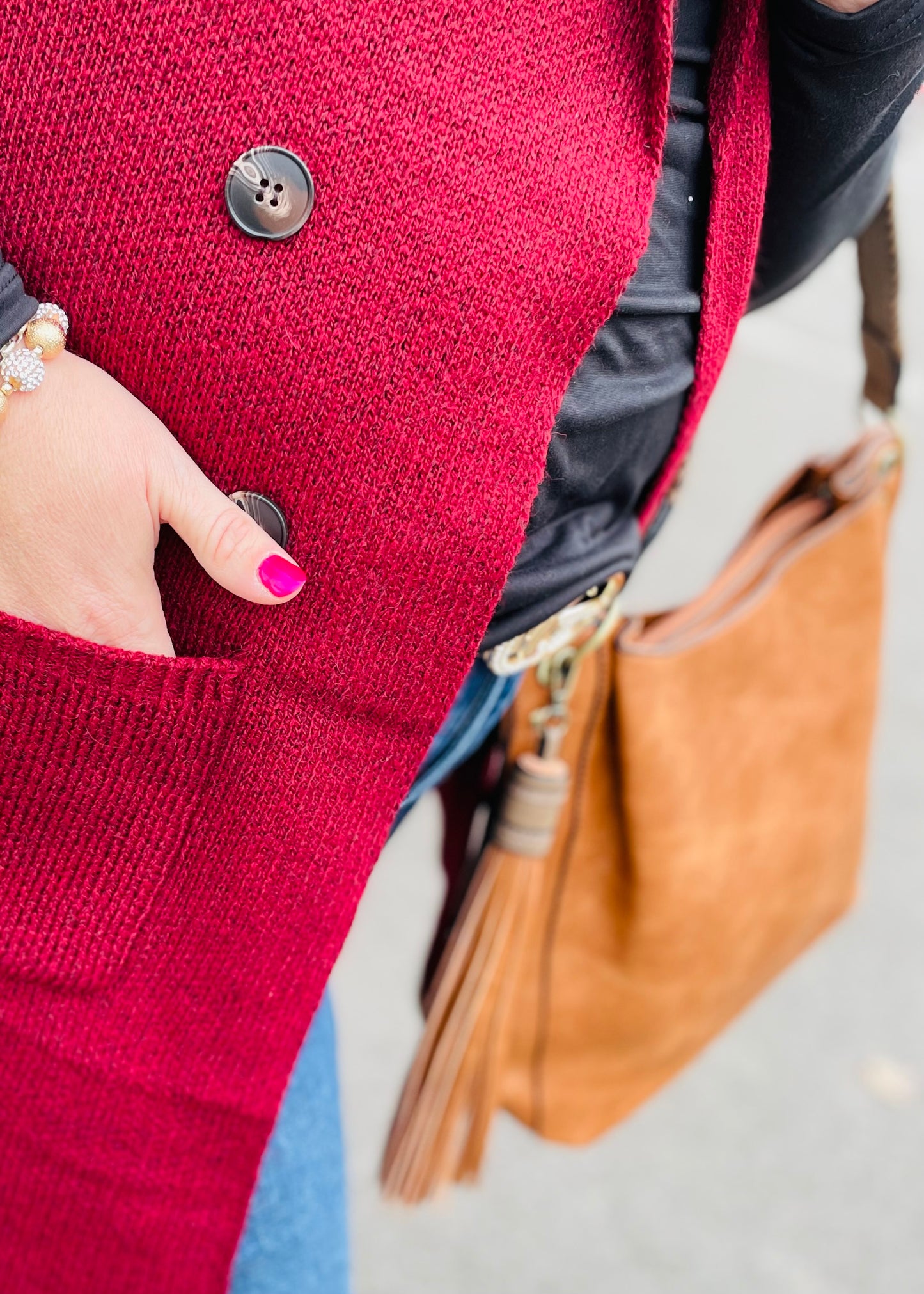 Burgundy Sleeveless Long Sweater Vest