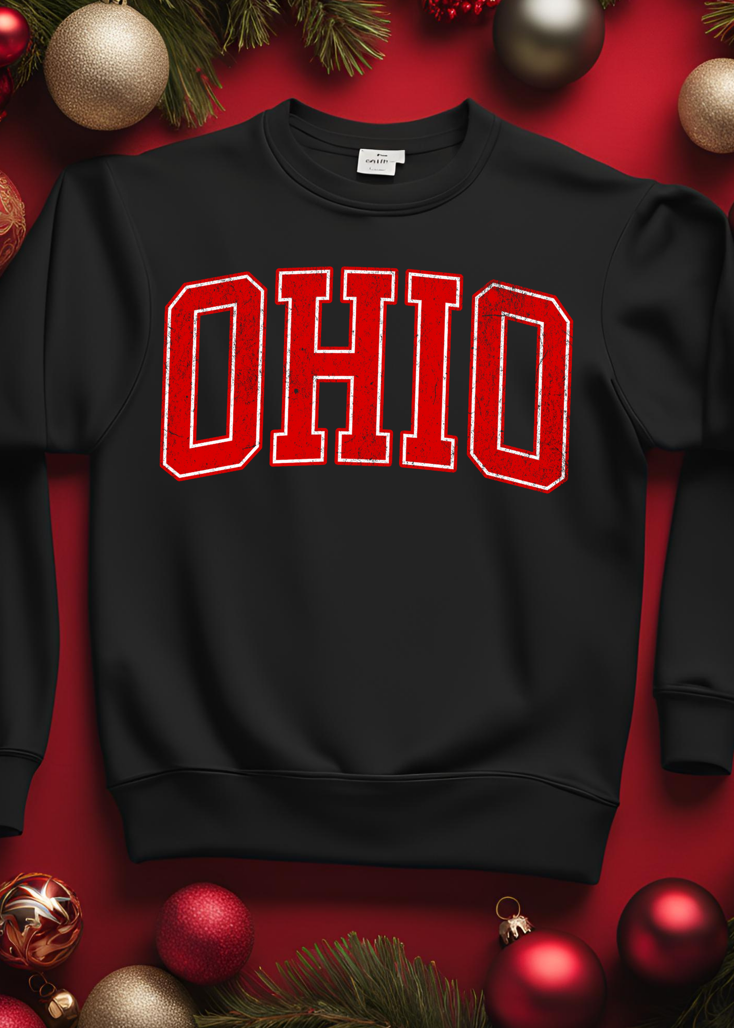 MADE TO ORDER - DISTRESSED OHIO VARISITY LETTER RED GRAPHIC PULLOVER