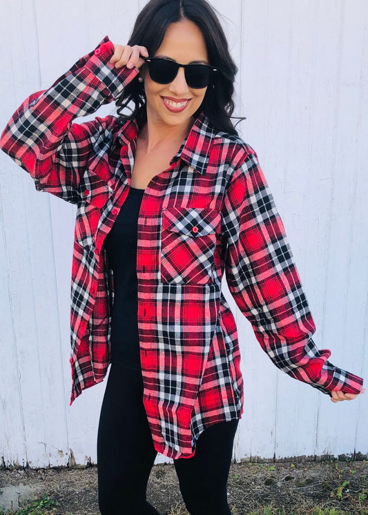 Red White School Flannel - Made to Order