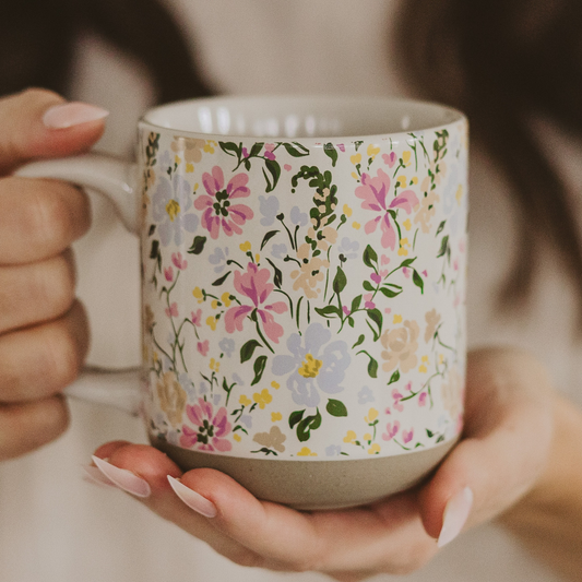 Floral Stoneware Coffee Mug - Spring Home Decor