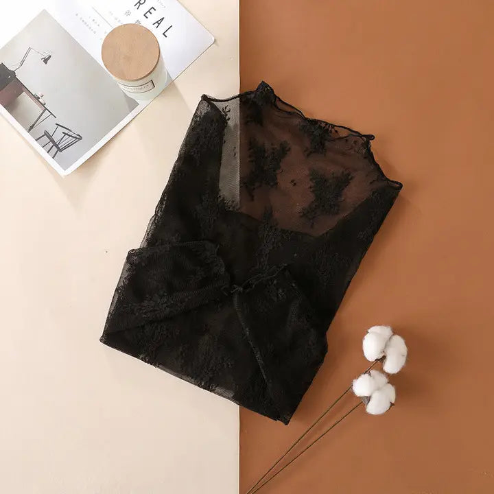 Black - Lace Sheer Mesh Top