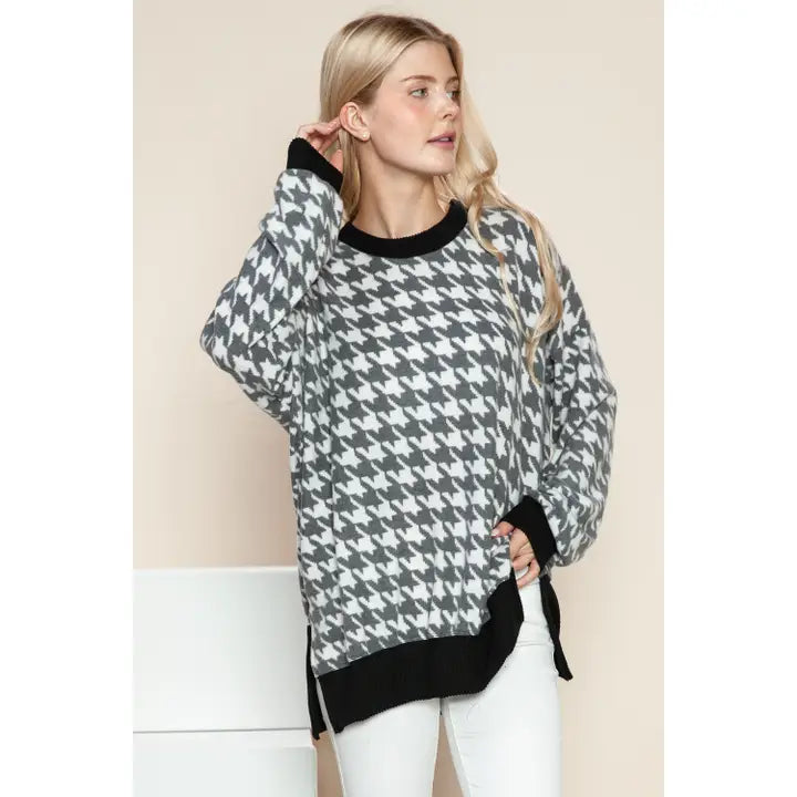 Houndstooth Brushed Top with Side Slits