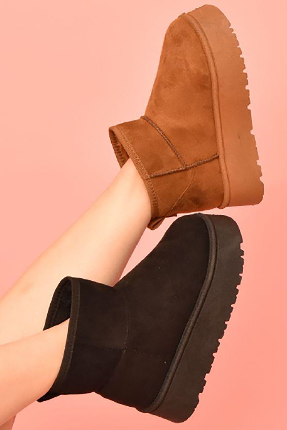 WILD DIVA Carmel Suede Round Toe Platform Booties