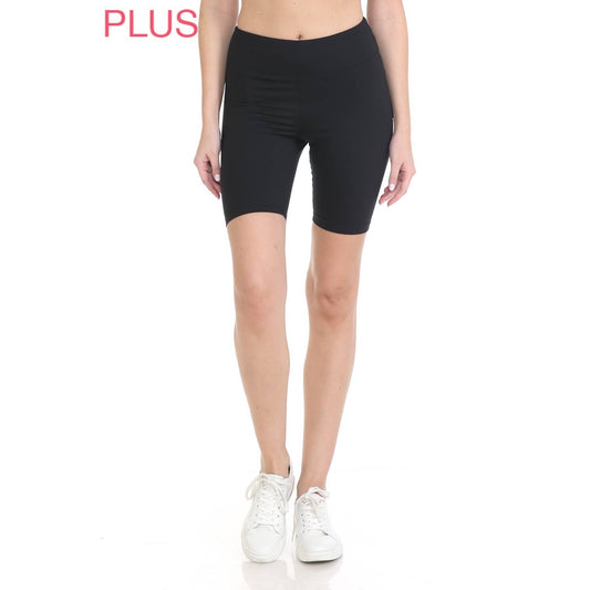 Plus Size Solid Biker Shorts: Black / Curvy